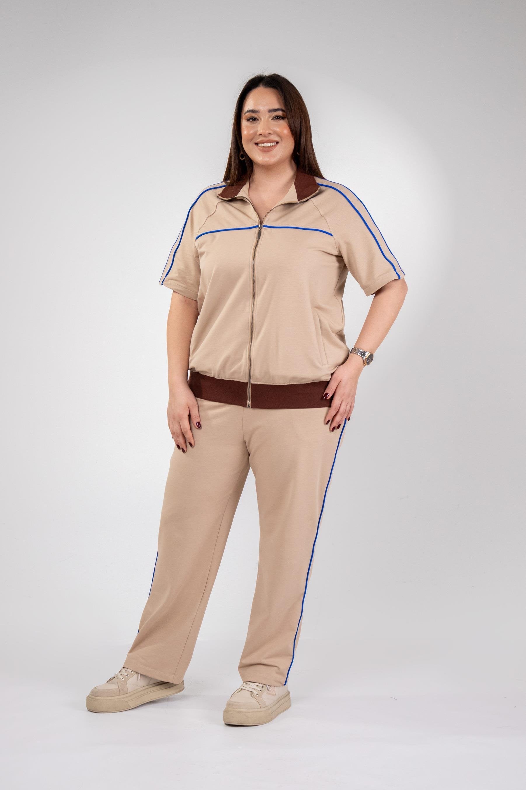 Ensemble Femme Grande Taille – Fermeture Éclair & Détails Contrastés