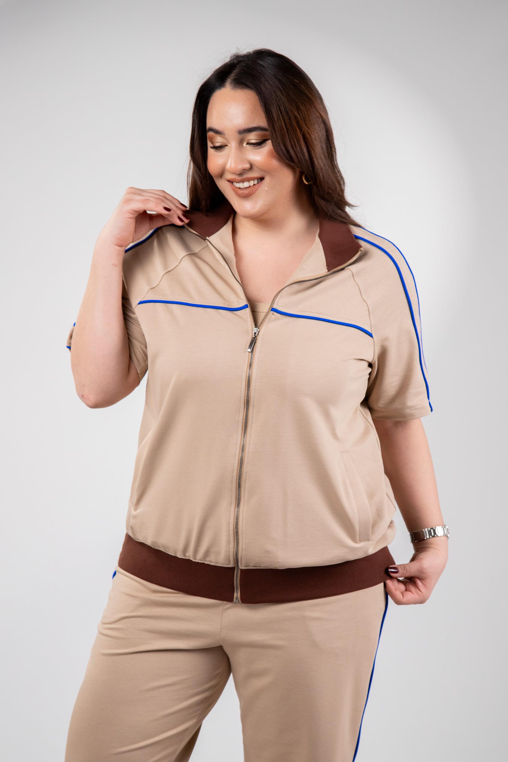 Ensemble Femme Grande Taille – Fermeture Éclair & Détails Contrastés