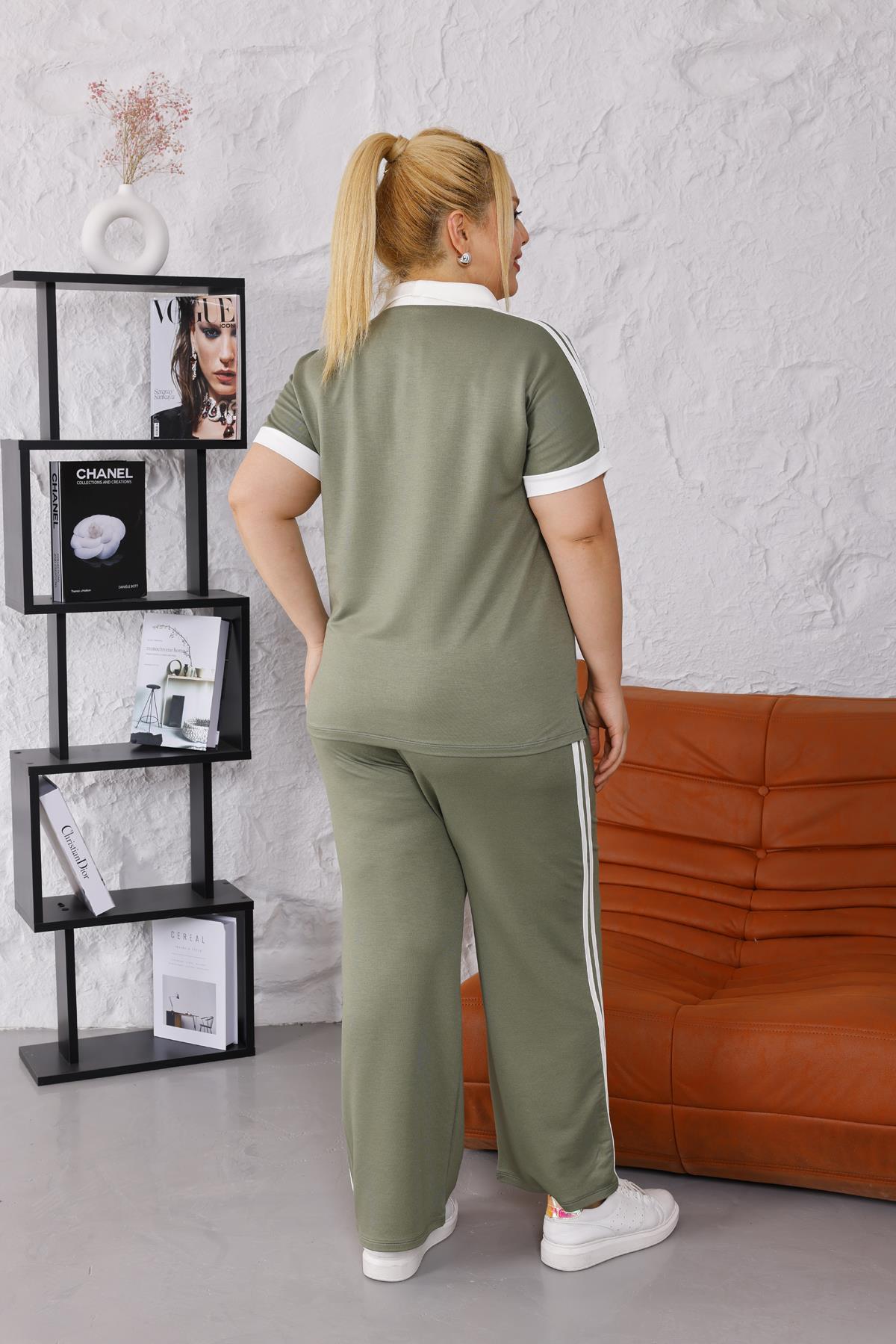 Ensemble Grande Taille – Polo Chic à Boutons Dorés