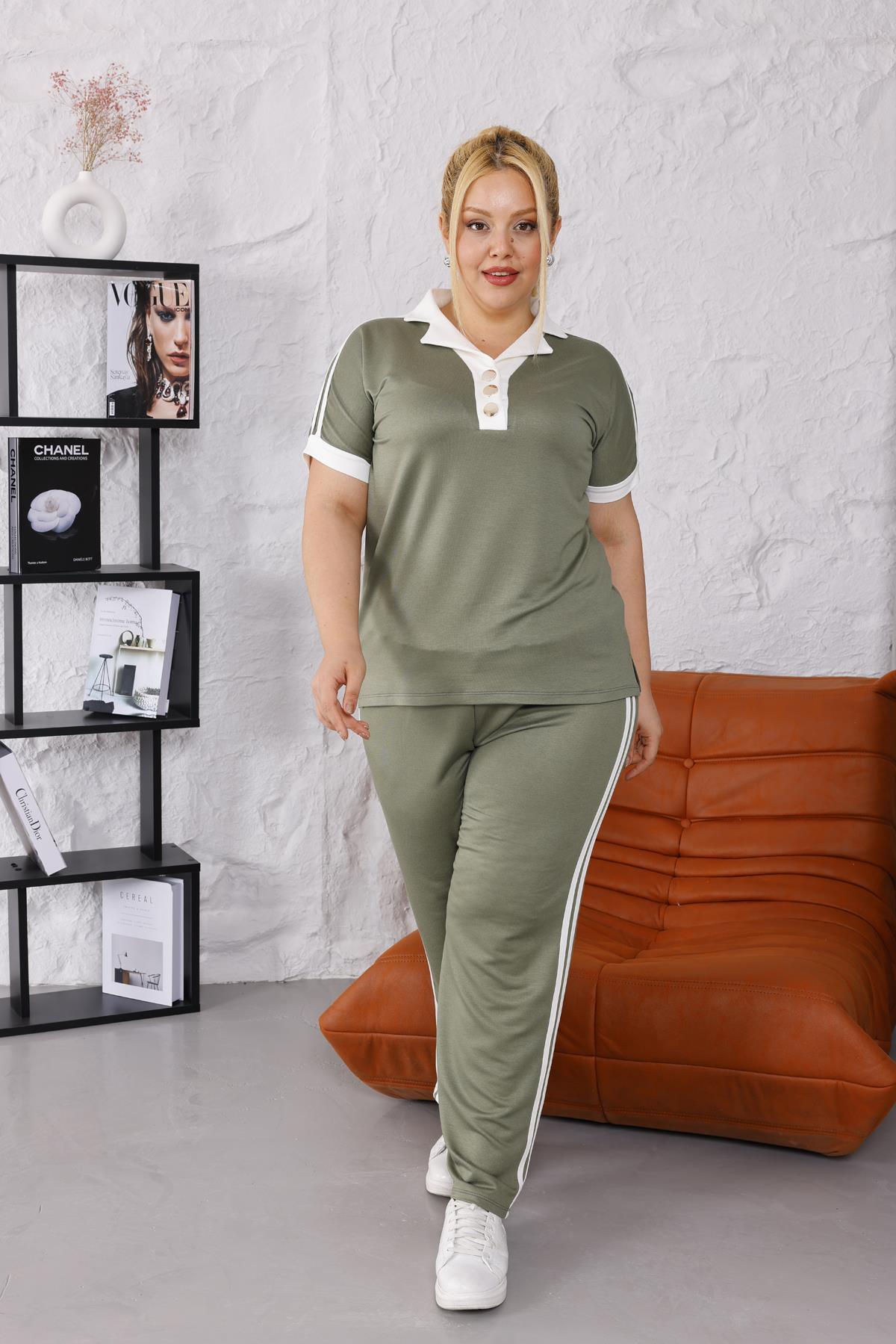 Ensemble Grande Taille – Polo Chic à Boutons Dorés