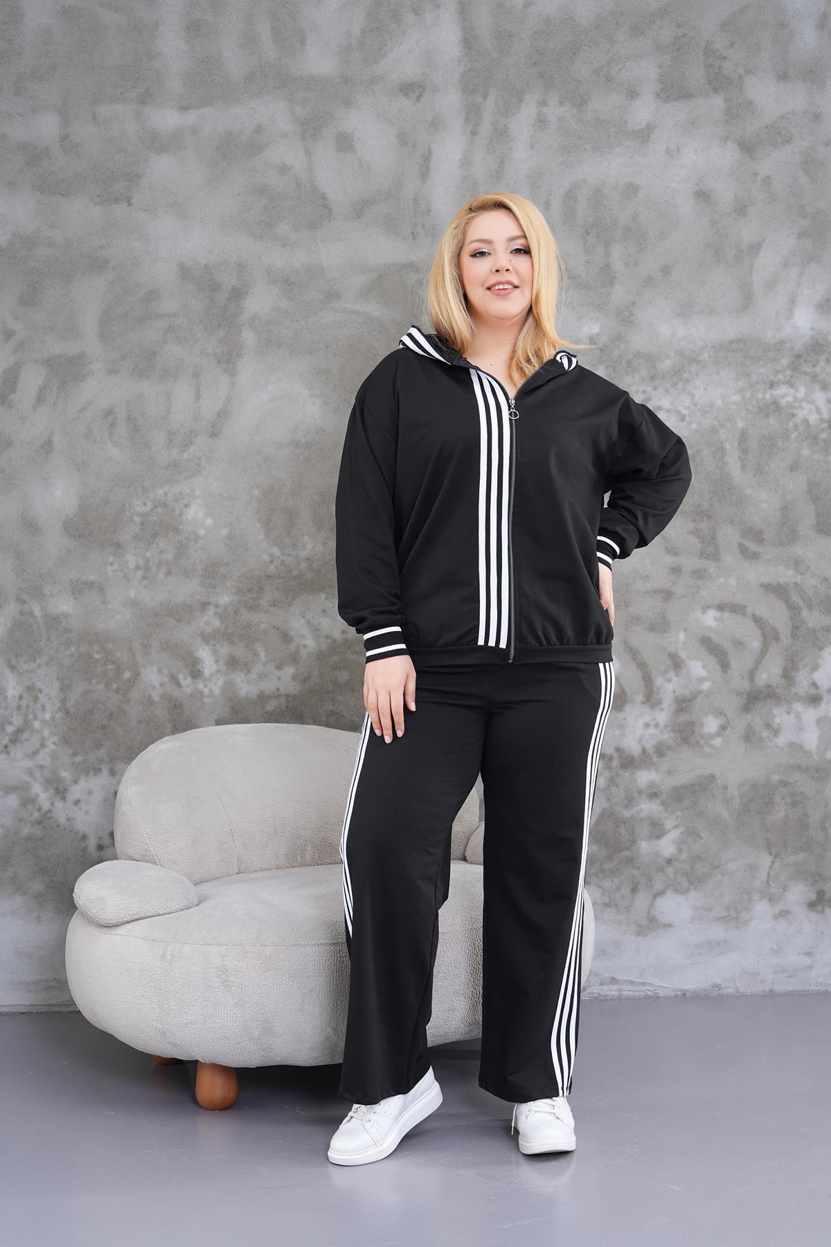 Ensemble Grande Taille – Capuche & Détails à Rayures